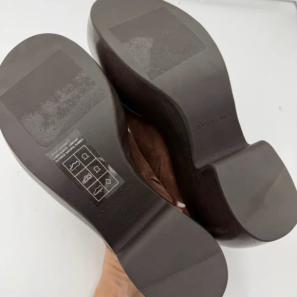 NEW Everlane Dark Umber Brown Suede Wooden Puffa Platform Clog 7 - Picture 11 of 16